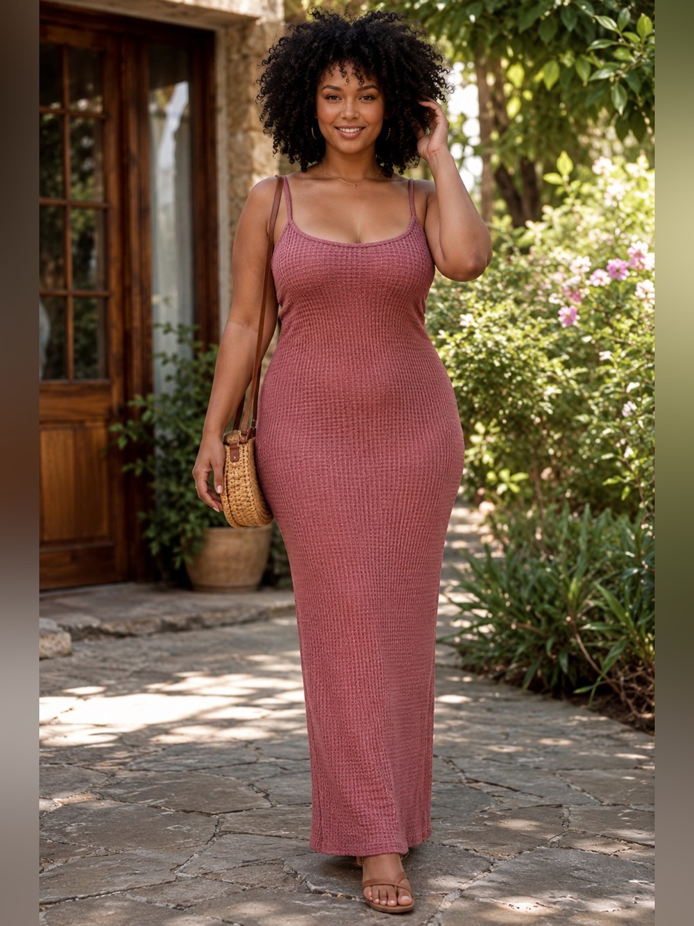 PrettyLittleThing Plus Size Rose Waffle Knit Maxi Dress Size 18